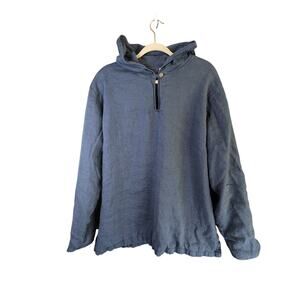 J Jill Linen Hoodie Womens 2X Blue Lined Coastal Tunic